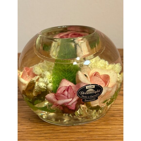 Gilde Dreamlight Glass Tealight Candle Holder Pink Roses Foilage Germany - Picture 3 of 8